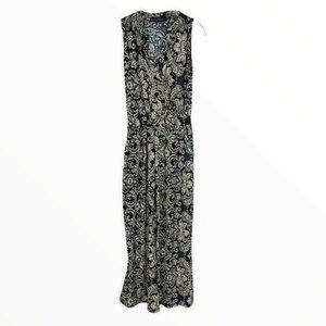 Qed London Sleeveless Faux Wrap Jumpsuit Beige Black Size 10 Women Wide Legs